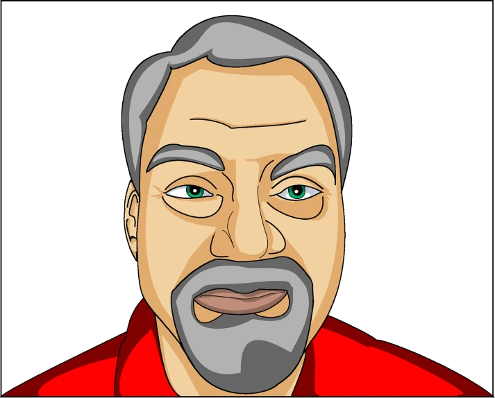 a man with a beard wearing a red shirt, a character portrait, inspired by Dick Bickenbach, digital art, wikihow illustration, surprised frown, full color illustration, rotoscoped