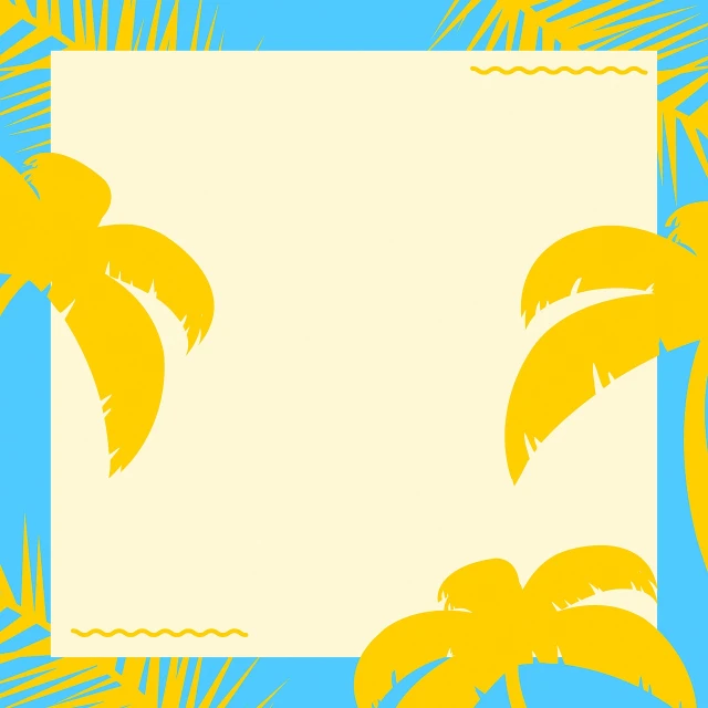 a picture of some palm trees on a blue and yellow background, a poster, shutterstock, flat color, background is white and blank, smooth illustration