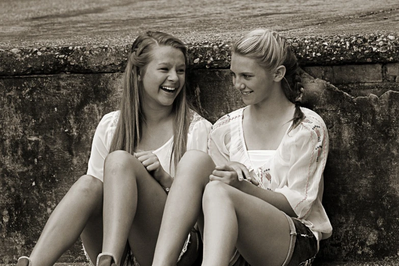 a couple of women sitting next to each other, by Edward Corbett, flickr, teenagers, pure joy, [[[[grinning evily]]]], july 2 0 1 1