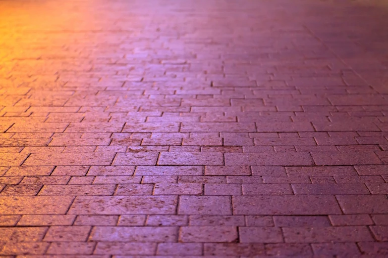 a red fire hydrant sitting on the side of a road, by Andrei Kolkoutine, minimalism, dystopian floor tile texture, pink violet light, stone bricks, evening sunset