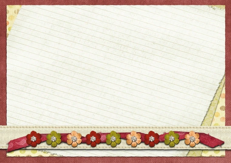 a close up of a piece of paper with flowers on it, a digital rendering, olive green and venetian red, striped, scrapbook, classroom background