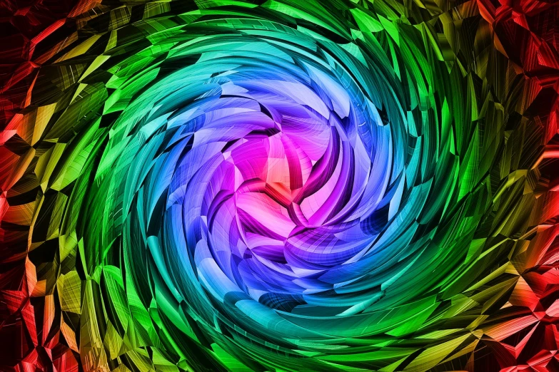 a close up of a colorful swirl on a black background, digital art, inspired by Konrad Klapheck, fractal leaves, in style of futurism.digital art, many colors in the background, colorful hilt