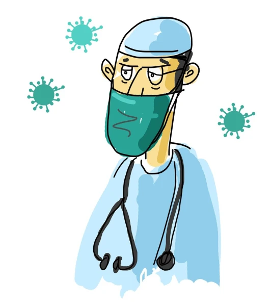 a man wearing a surgical mask and a stethoscope, an illustration of, by Meredith Dillman, shutterstock, bangalore, cartoonist, islamic, drawn with photoshop