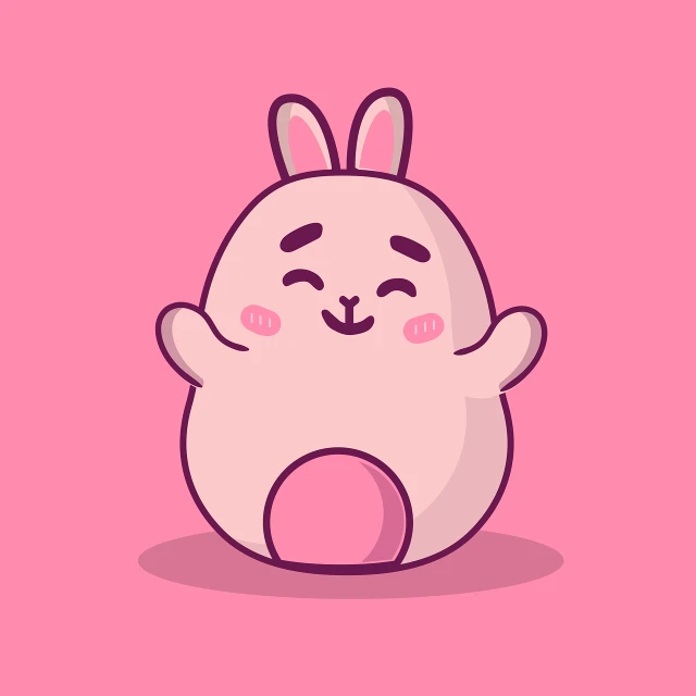 a cartoon bunny on a pink background, vector art, inspired by Kanbun Master, fat belly, korean idol, in a chill position, cartoon style illustration