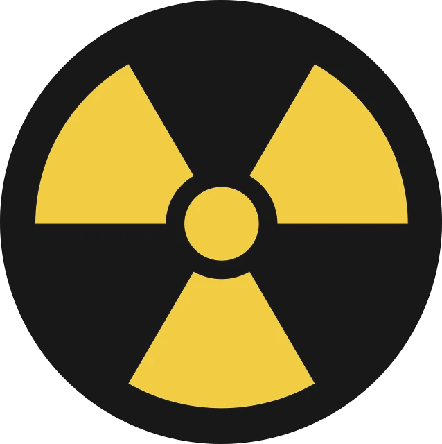 a yellow radioactive symbol on a black background, an illustration of, by Bradley Walker Tomlin, nuclear art, on a flat color black background, scientific document, nagasaki, wikipedia