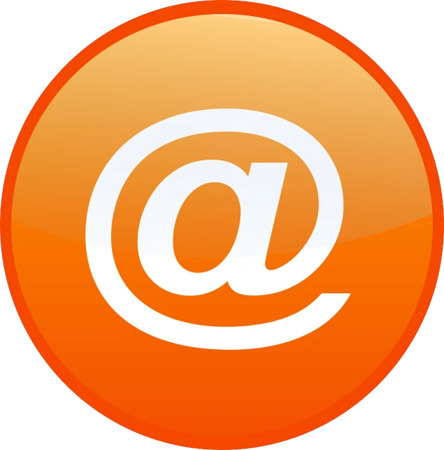 an orange button with a white at symbol on it, a picture, computer art, email, 1285445247], istockphoto, circle