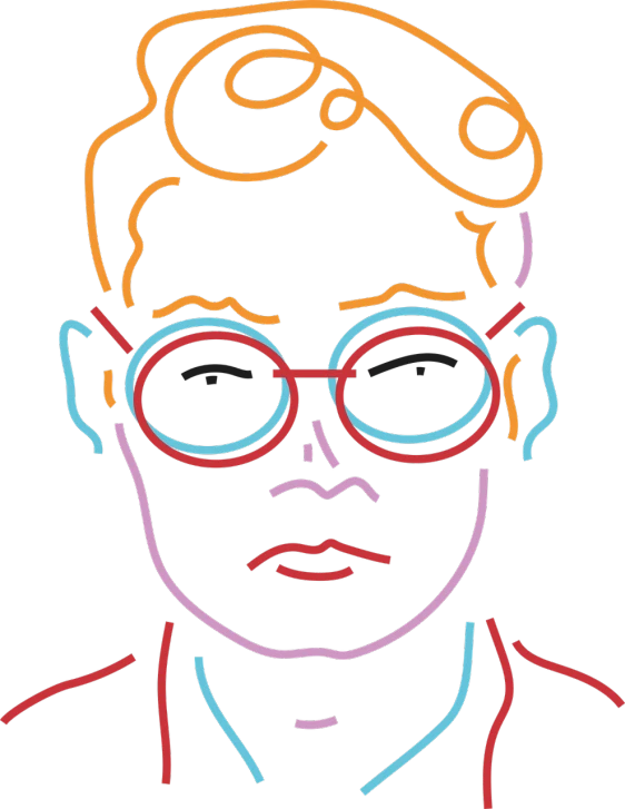 a neon portrait of a man wearing glasses, inspired by Egon von Vietinghoff, serial art, portrait of archie andrews, outlined art, paul rand, james dean