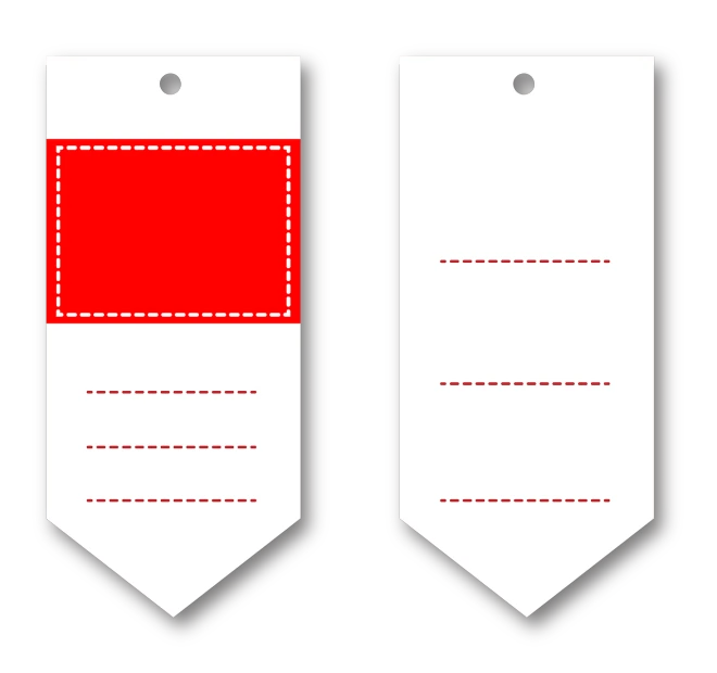 a pair of tags on a black background, by Wayne England, trending on pixabay, sōsaku hanga, white and red color scheme, card template, inventory item, form