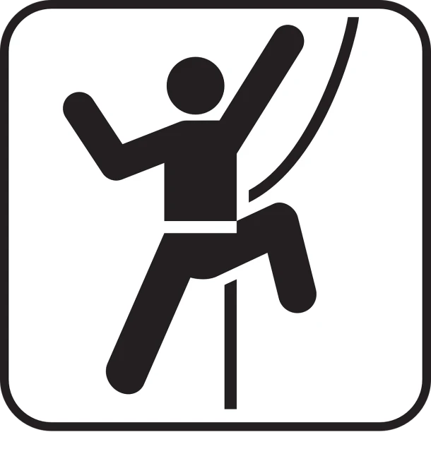 a black and white picture of a man on a rope, a cave painting, inspired by Jan Karpíšek, pixabay, game icon, dancing on a pole, billboard image, icon