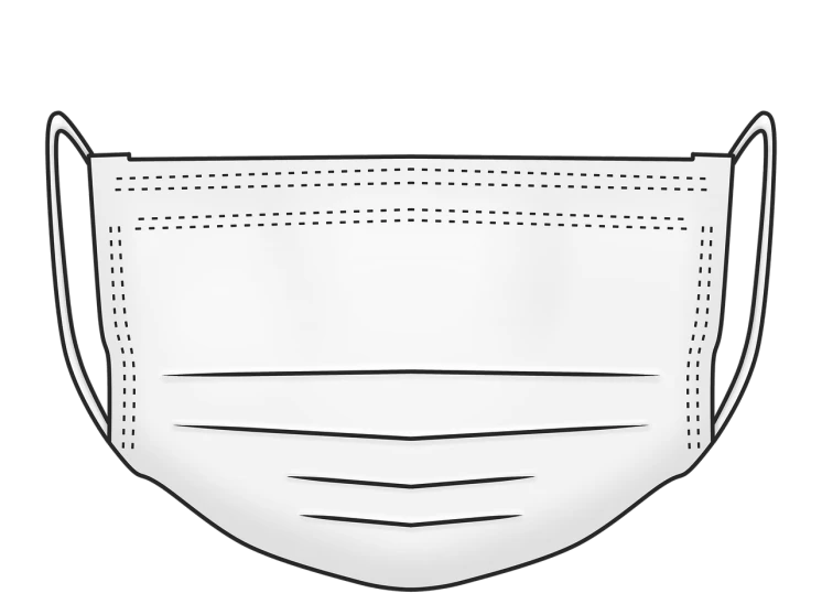 a white face mask on a black background, a digital rendering, with two front pockets, large white border, clipart, white cummerbund