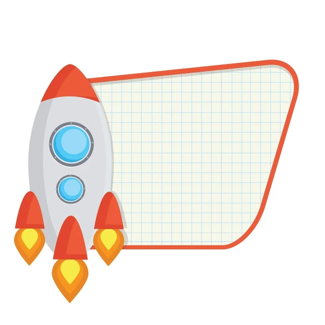 a close up of a rocket with a sheet of paper in the background, concept art, vector graphics icon, childrens illustration, whitespace border, mesh