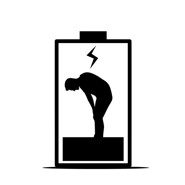 a black and white picture of a man in a battery, a stock photo, pixabay, minimalistic illustration, an exhausted deity, bent - over posture, vector illustration