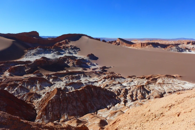 a view of the desert from the top of a hill, by Lee Loughridge, chile, red desert mars, huge chasm, lunar