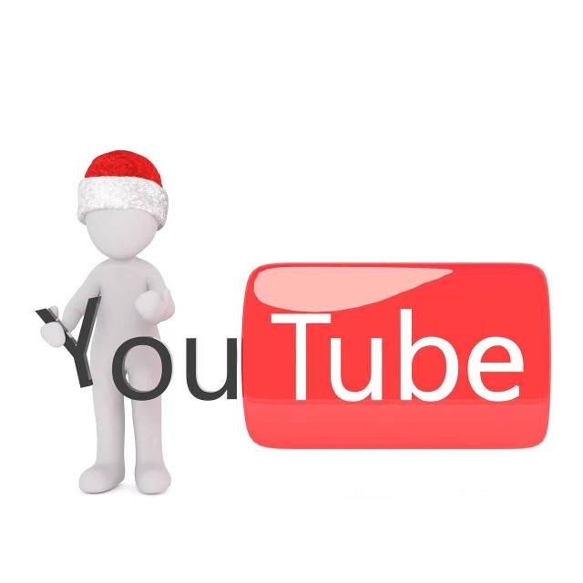 a person in a santa hat standing next to a youtube logo, trending on pixabay, isolated on whites, 3 d animation, can, tubes