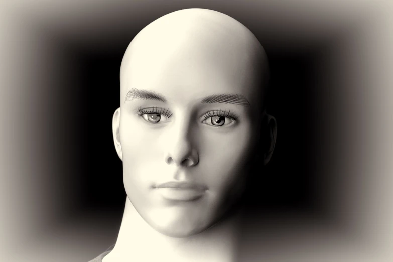 a black and white photo of a mannequin head, a digital rendering, inspired by Jean Malouel, digital art, attractive male, face photo