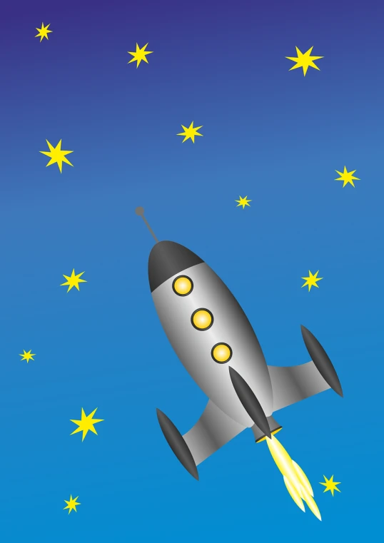 a cartoon rocket flying through the night sky, an illustration of, space art, plane illustration, star sharpness, distant photo, exciting illustration