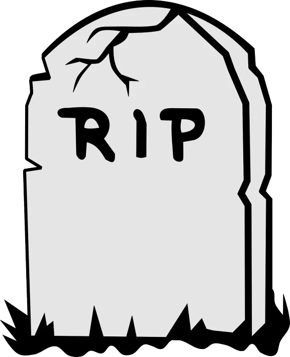 a tombstone with the word rip on it, a cartoon, pixabay, icon black and white, death metal, headshot, minimalist