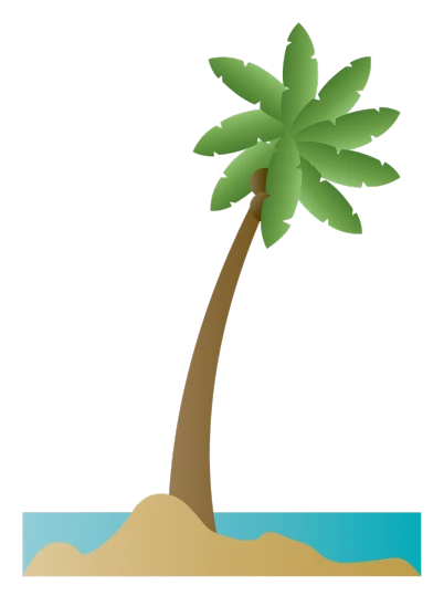 a palm tree sitting on top of a sandy beach, inspired by Masamitsu Ōta, on a flat color black background, 1128x191 resolution, clipart, island with cave