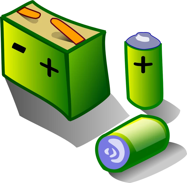 a couple of batteries sitting next to each other, a digital rendering, by Tom Carapic, pixabay, happening, !!! very coherent!!! vector art, various items, a green, bag