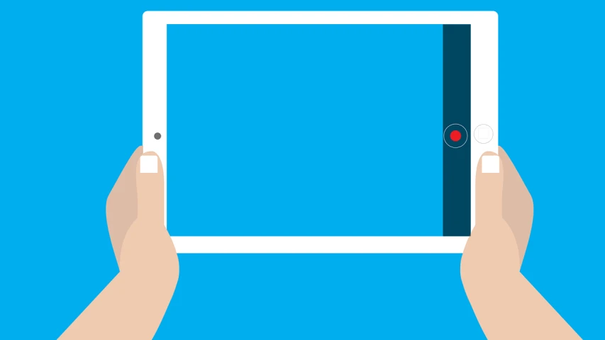 a person holding a tablet with a blue screen, inspired by Emiliano Ponzi, flickr, red dot, simple 2d flat design, straight camera view, detailed screenshot