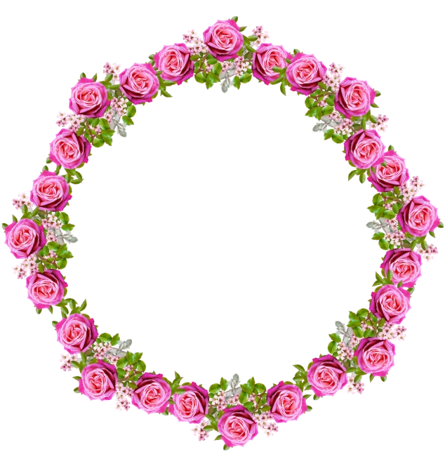 a wreath of pink roses on a black background, a digital rendering, inner ring, 💣 💥💣 💥, circle, clipart