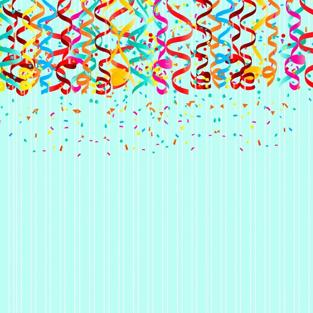 colorful streamers and confetti on a blue background, vector art, fine art, textured turquoise background, birthday, sprial, 8k vertical wallpaper