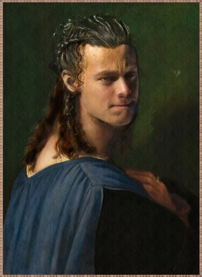 a painting of a man with long hair, inspired by Giovanni Lanfranco, Artstation contest winner, renaissance, portrait of john cena, matte painting portrait shot, portrait of helen of troy, ville valo