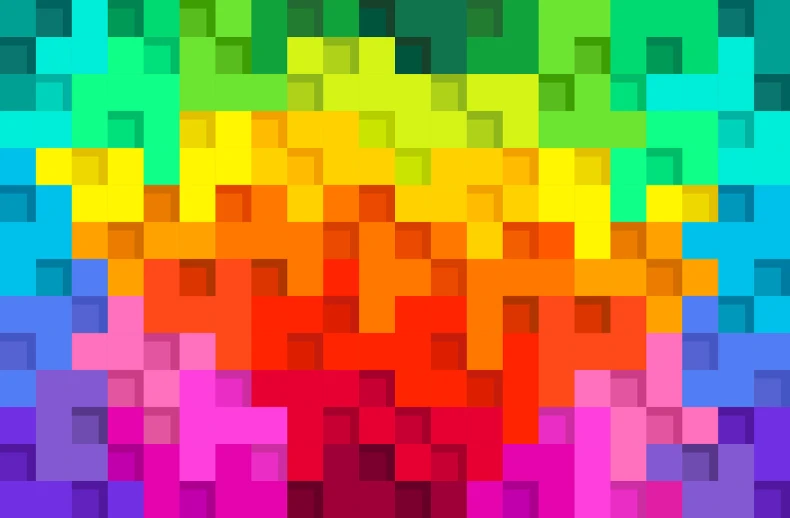 a multicolored background of squares and rectangles, pixel art, inspired by Kubisi art, bright rainbow nimbus, blocky like minecraft, warm and vibrant colors, vibrant patterns