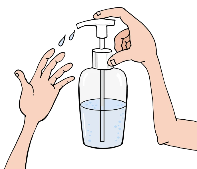 a person washing their hands with a soap dispenser, an illustration of, pixabay, on black background, no gradients, intravenous drip, bottle