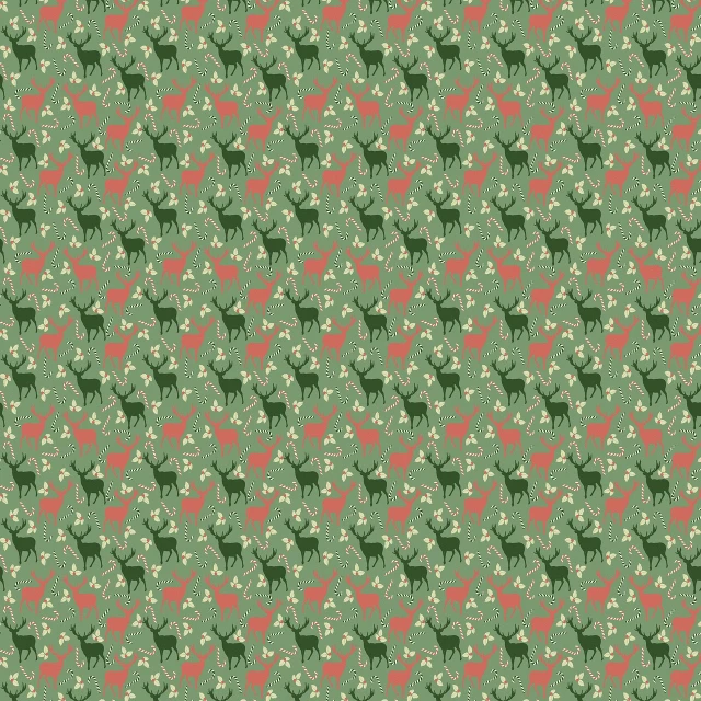 a pattern of deers and flowers on a green background, a picture, tumblr, 8k!, christmas, small horns, shades green and red