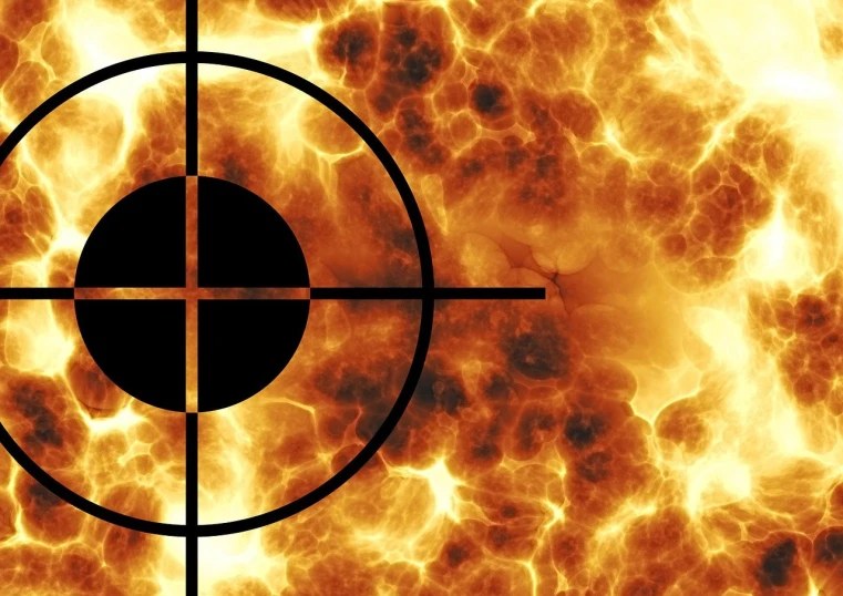 a close up of a fire with a crosshair, by Dietmar Damerau, digital art, istockphoto, products photo from gun magazine, solar storm, hero shot