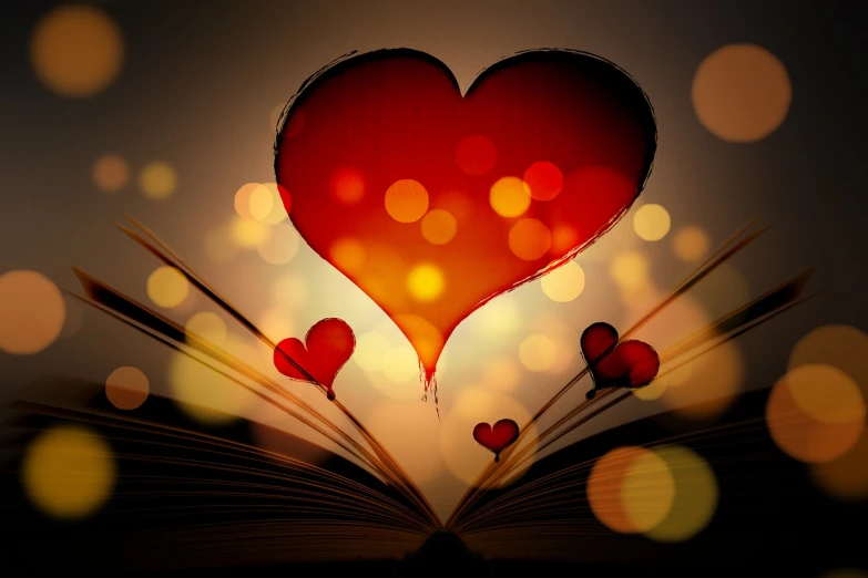 an open book with hearts flying out of it, a picture, inspired by Valentine Hugo, shutterstock contest winner, romanticism, warm glow, portrait”, dsrl photo, artistic illustration