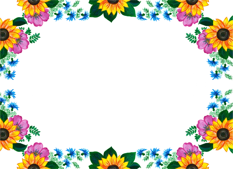 a circle of sunflowers and blue flowers, a picture, folk art, background ( dark _ smoke ), movie frame still, colorful illustration, entirely black full page black