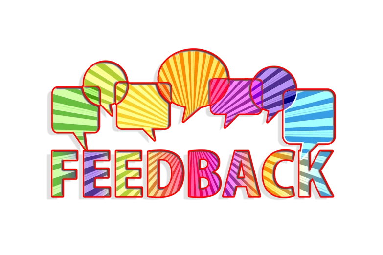 a picture of the words feedback on a black background, concept art, by Jeanna bauck, shutterstock, multicolored vector art, 😃😀😄☺🙃😉😗, back facing, dialog
