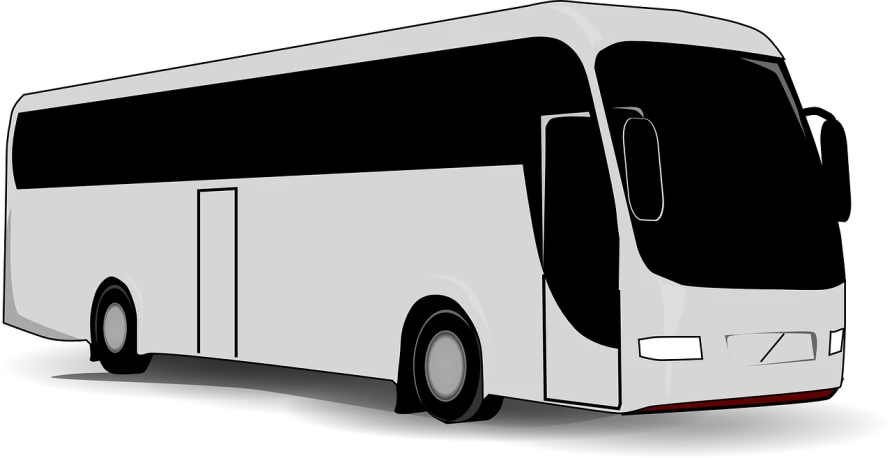 a white bus on a black background, pixabay, digital art, touring, sleek streamlined design, 2 people, set against a white background