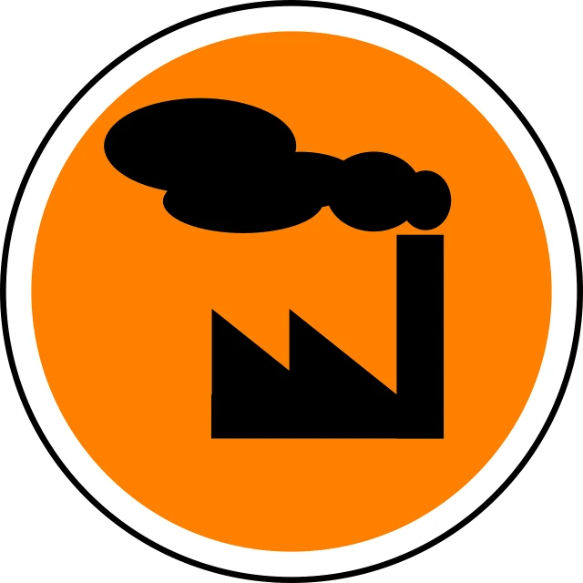 a picture of a factory with smoke coming out of it, inspired by Carlos Enríquez Gómez, bauhaus, pictogram, orange gas giant, badge, no duplicate image