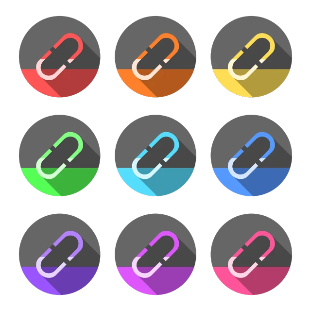 a bunch of different colored paper clips on a black background, vector art, flickr, synchromism, flat icon, round elements, 2 tone colors only, chain
