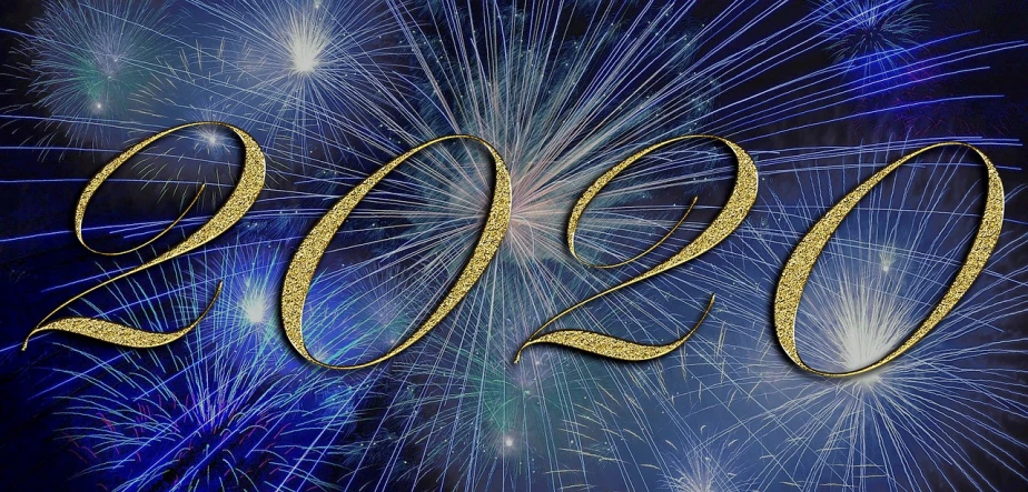 a close up of a clock with fireworks in the background, an album cover, by Jeanna bauck, pixabay, art deco, gold and blue, oz series, flowing lettering, o you the second of the first