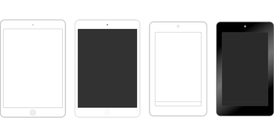 a group of cell phones sitting next to each other, a wireframe diagram, by Joseph Raphael, minimalism, ipad pro, 2d game lineart behance hd, on a flat color black background, transparent background