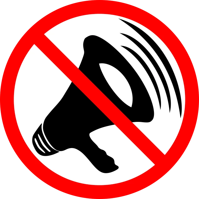a no horn sign on a black background, a poster, pixabay, hurufiyya, speakers, mute, propaganda logo, no artifacts!!!!!