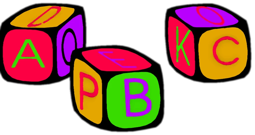 three colorful blocks with the letters abc and c on them, by Martina Krupičková, ms paint drawing, artwork of pedro bell, ebony, cub