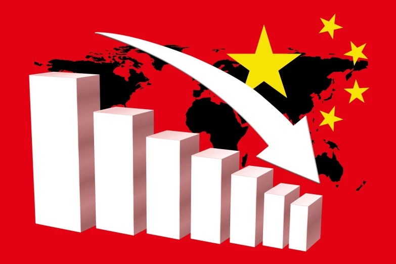 a close up of a bar chart with a world map in the background, an illustration of, china, curved red arrow, sadness, traditional chinese