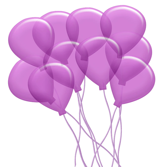 a bunch of purple balloons floating in the air, a digital rendering, art deco, on a flat color black background, clipart, with soft pink colors, high res photo