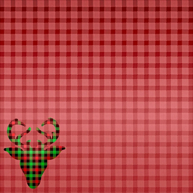 a deer head on a red and green checkered background, minimalism, an ox, sterile background, random background scene, pierced