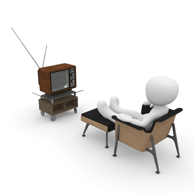 a person sitting in a chair in front of a television, a cartoon, by Harold Elliott, pixabay, c 4 d ”, antenna, stock photo, watch photo