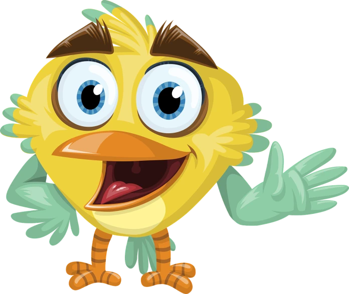 a cartoon yellow bird making a funny face, vector art, by Ludovit Fulla, shutterstock, mingei, waving at the camera, tocchini, chicken, flash animation