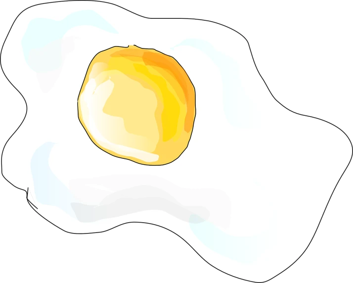 a fried egg sitting on top of a white plate, an illustration of, pixabay, sōsaku hanga, worm\'s eye view, flat color, high - contrast, silk