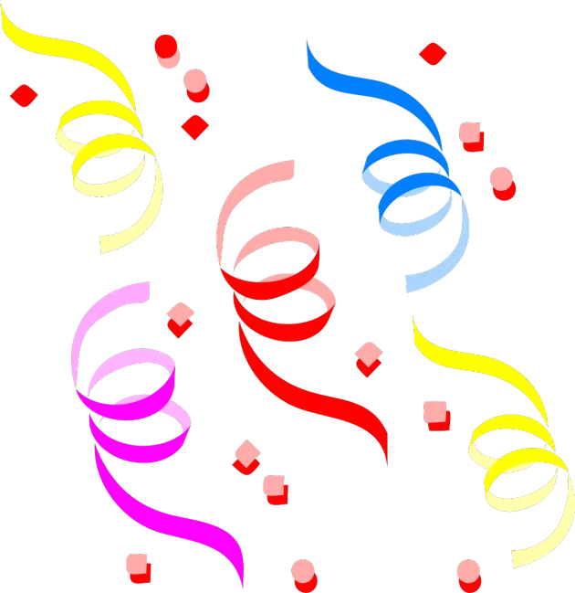 a group of ribbons and confetti on a black background, computer art, color dnd illustration, twirly, new years eve, cutie mark