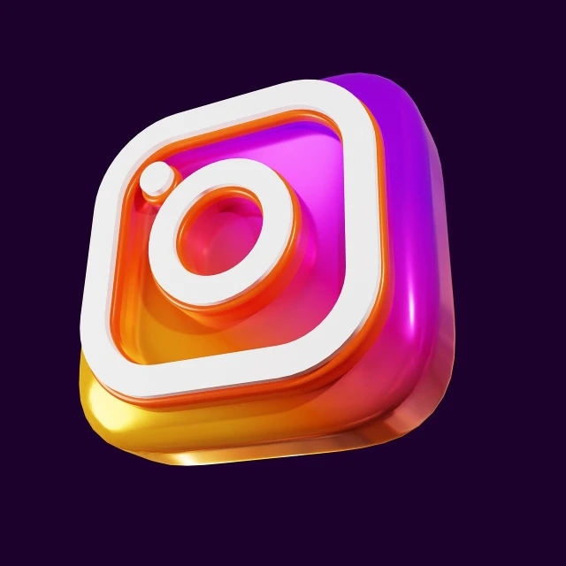 a purple and orange instagram logo on a black background, a 3D render, instagram, glossy design, cycles4d render, 3 d modelling, very stylized