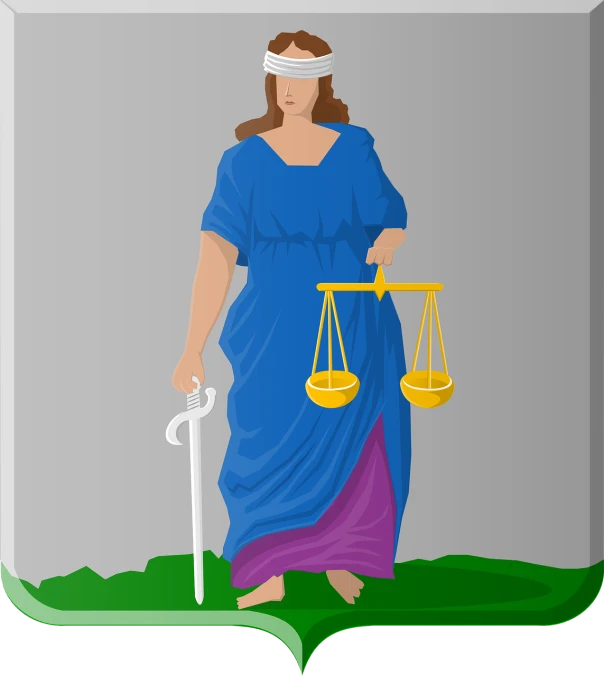 a woman in a blue dress holding a sword and a balance scale, an illustration of, figuration libre, accurate illustration, the blind liberty of the few, full card design, cel-shaded:17